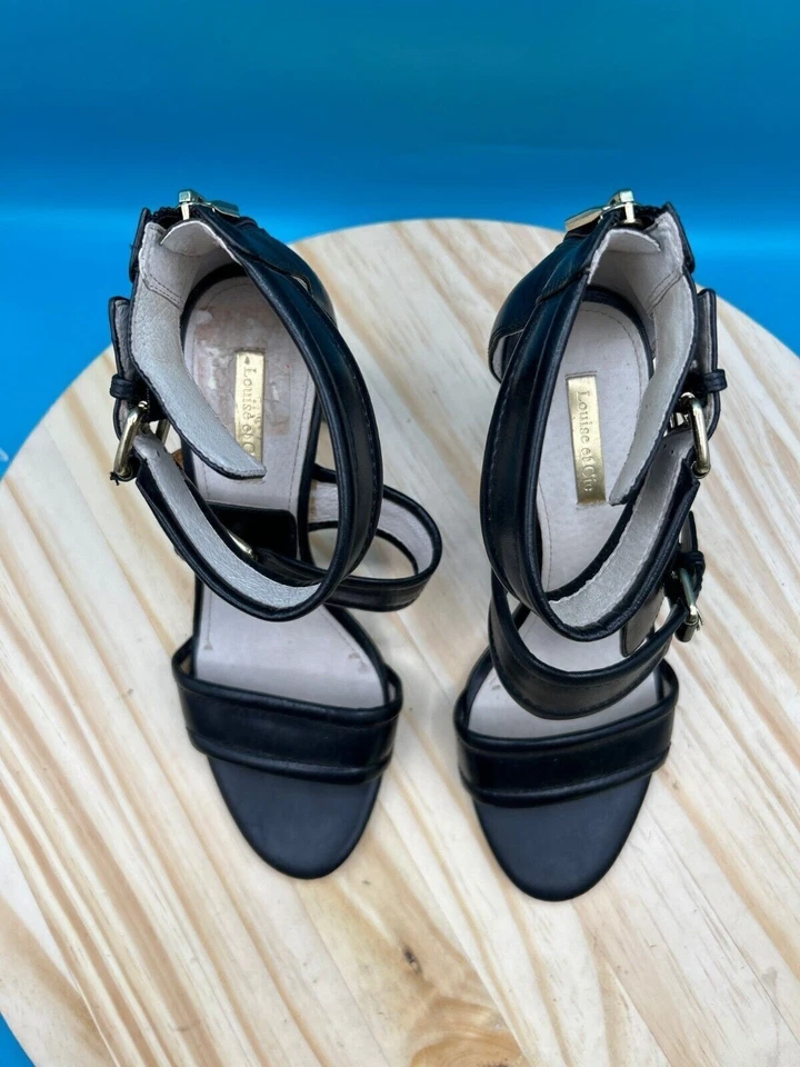 Louise Et Cie Strappy Sandal Women's Sz 8M Black Leather Block Heel Open Toe Zip - Image 4 of 4