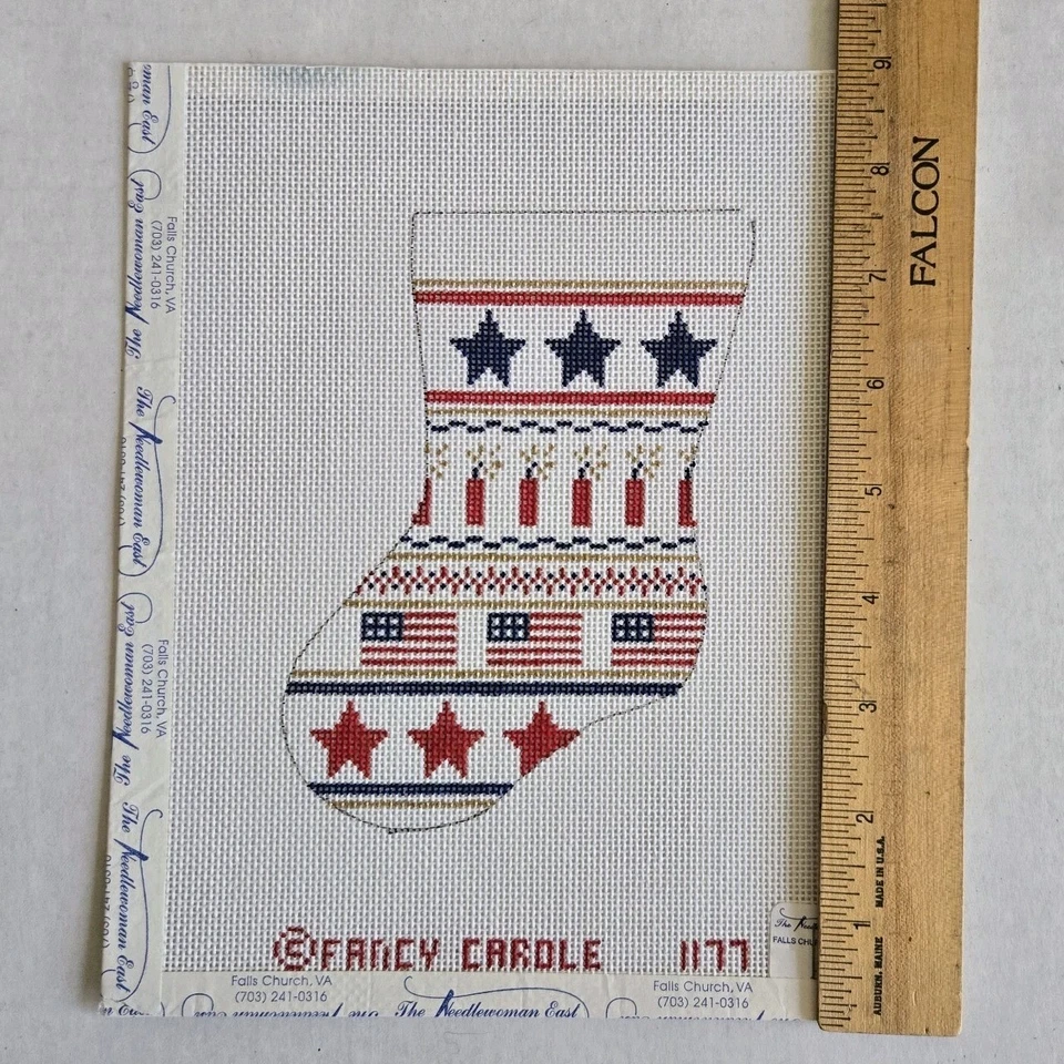 Fancy Carole Christmas Stocking 4th of July Needlepoint Canvas Patriotic 1177 - Image 4 of 4