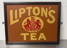 Rare Vintage Lipton's Tea Advertising Hand Painted Wooden Sign Framed ~42x28cm