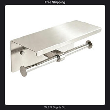 Double Toilet Paper Holder with Shelf 304 Stainless Steel Wall Mount Brushed