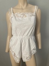 Vintage 80s/90s White Cotton Lace Teddy Lingerie Romper Sm/Med