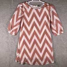 Lulu's Zig Zag Peach Shift Dress Womens Small Chiffon Bohemian Chic Business