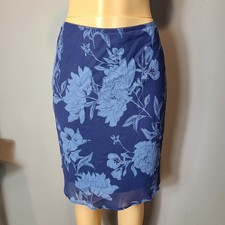 VTG 90s Y2K Floral Fairy Flowy Skirt Size S Festival Gypsy Blue Bias Grunge Boho