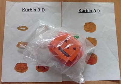 Lego 3D Kürbis MOC mit Bauplan, orangene Steine, Halloween Deko