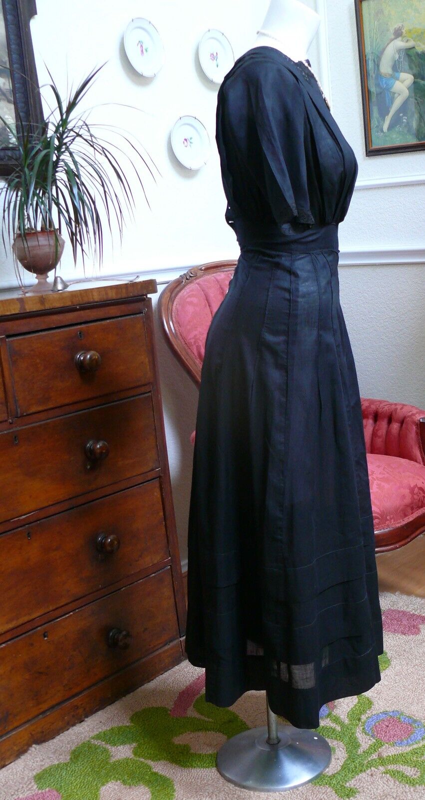 Victorian - Edwardian Dress Sheer Black Cotton Mo… - image 4