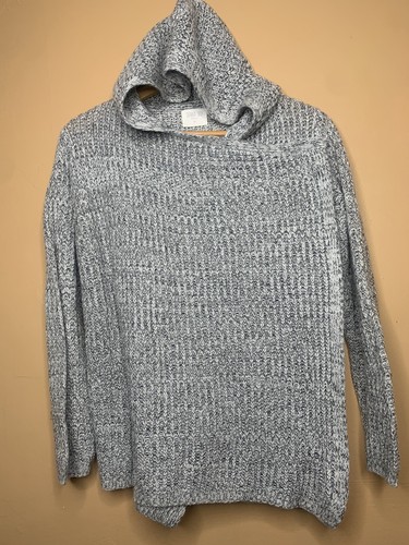 Sienna Sky Women Size Medium Sweater Cardigan Knit Open Front Black white Hooded - Picture 9 of 19