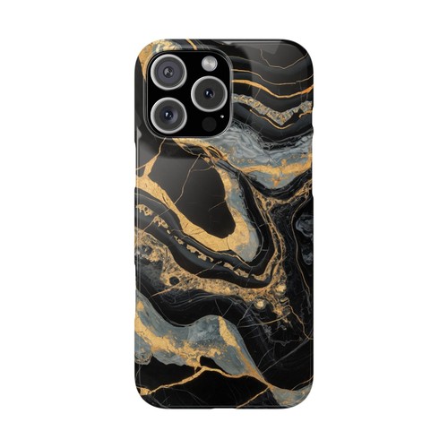 For iPhone 16 pro Max, 15, 14, 13-11 Slim Phone Case, Luxury Marble Black Gold - Photo 14 sur 83