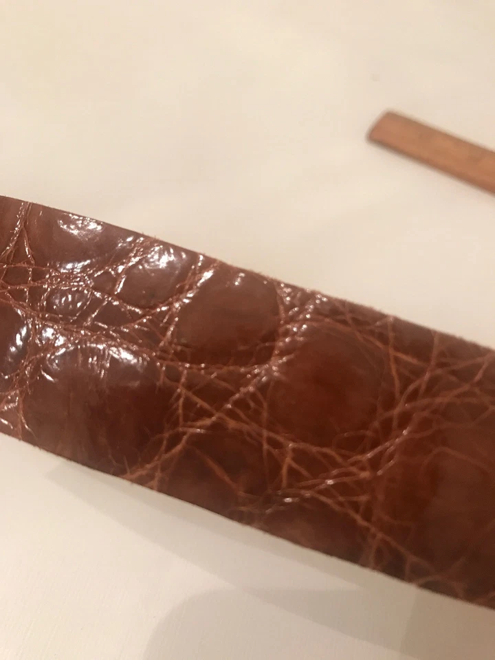 Genuine Quality Crocodile style 3 Leather Strips shiny Cognac Brown 7.25”x1.25” - Image 2 of 4