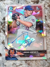 2018 Jordan Humphries 1st Bowman Chrome Cracked Ice Auto /100 New York Mets
