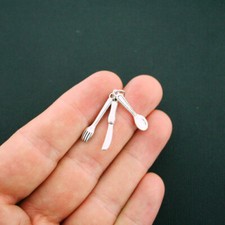 4 Kitchen Charms Antique Silver Tone Cutlery Fork Spoon 3 Piece Charm - SC341