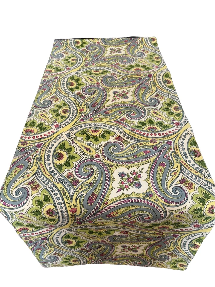 April Cornell Table Runner Floral Paisley Cotton 89 X 17” Green Yellow Blue Pink - Image 3 of 4