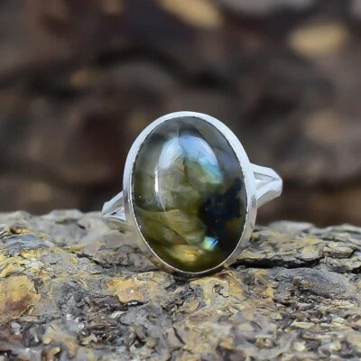 Labradorit Edelstein Handgemacht Silber Ring Größe 9 RSLS457 - Bild 1 von 4
