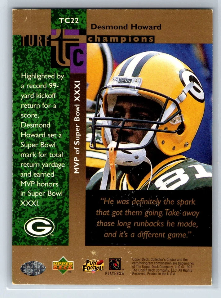 1997 Collector's Choice Desmond Howard Turf Champions Insert #TC22 - Image 2 of 2