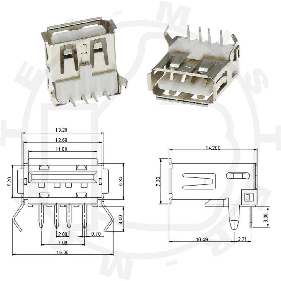USB CONNETTORE A SALDARE USB 2.0 TIPO A FEMMINA VERTICALE 90° PCB - 2 PEZZI - Immagine 4 di 4
