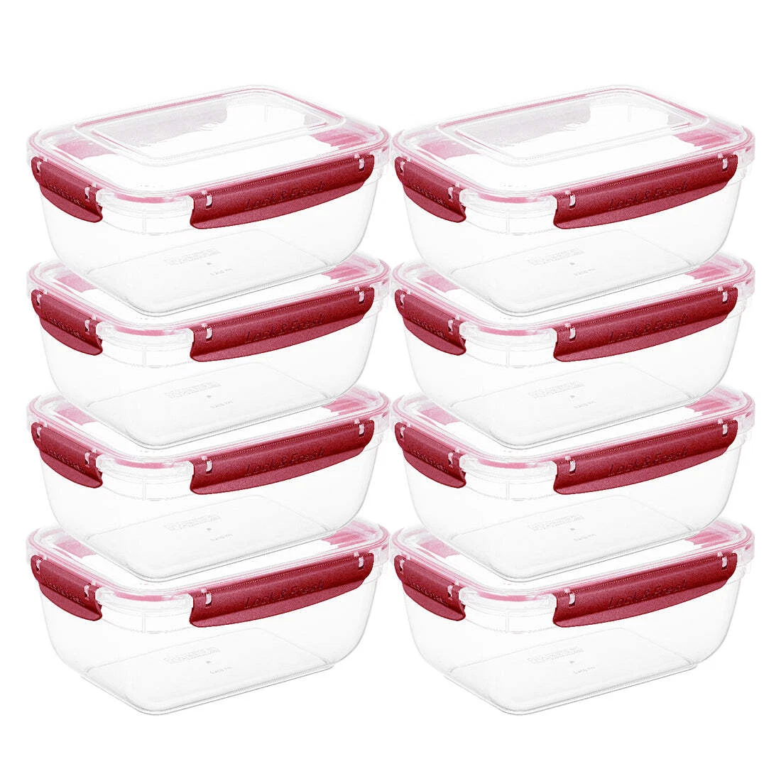 Superio Plastic Food Storage Containers, Airtight Lids, 80 oz., Red, 8 pack