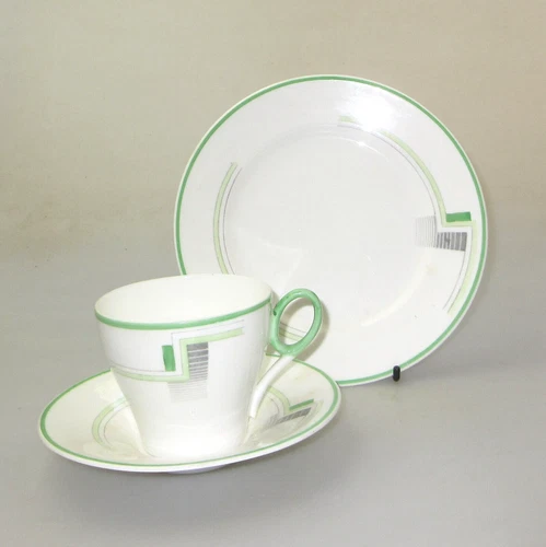 Shelley Art Deco China- Block & Bands Green - No CR 0177/9 Oxford Trio