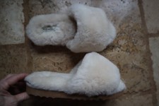Cream AUSWOOLI Australia Backless Sheepskin Fluff Slides Slippers US 7 EU 38