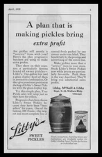 1929 Libby McNeill Sweet Pickles One Gallon Tin Store Display Vintage Print Ad