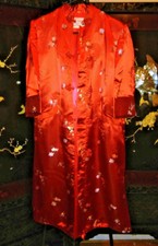 Antique Vintage Silk Chinese Robe Scarlet Red Coat Crimson Estate Fine Luxury