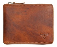 Men's Natural Strong Genuine Leather Wallet With Bull With Metal Zipper Around Men's Natural Strong Genuine Leather Wallet With Bull With Metal Zipper Around