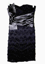 KAITLYN Lace, Sequin & Frill Overlay w Satin Bow Party/Club Dress-S, black