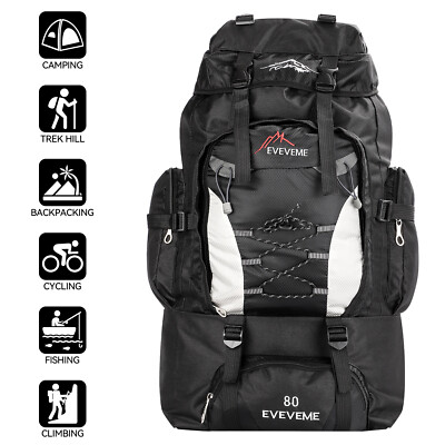 80L Travel Extra Large Hiking Camping Backpack Rucksack Waterproof Luggage  Bag UK
