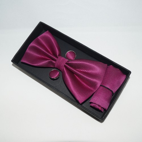 Mens Boxed 3 Piece Set Adjustable BOW Tie Cufflinks Pocket Square Set - Fab Gift - Picture 26 of 43