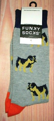 MENS FUNKY SOCKS BULLDOG GRAY CREW SOCKS (SHOE SIZE 6-12)