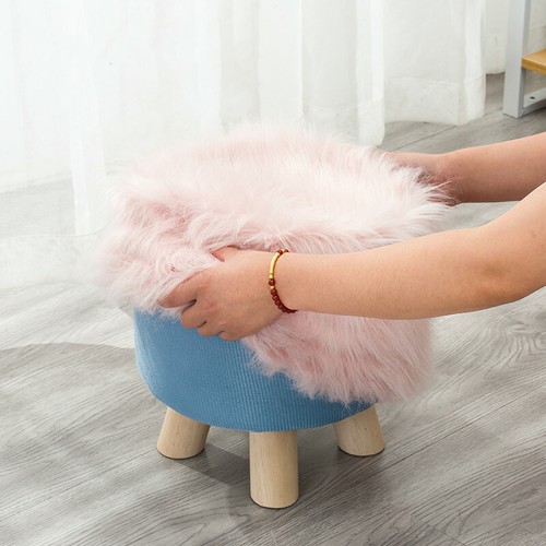 Luxury Faux Fur Round Footstool Cover Soft Furry Stool Chair Seat Cover - Afbeelding 1 van 14