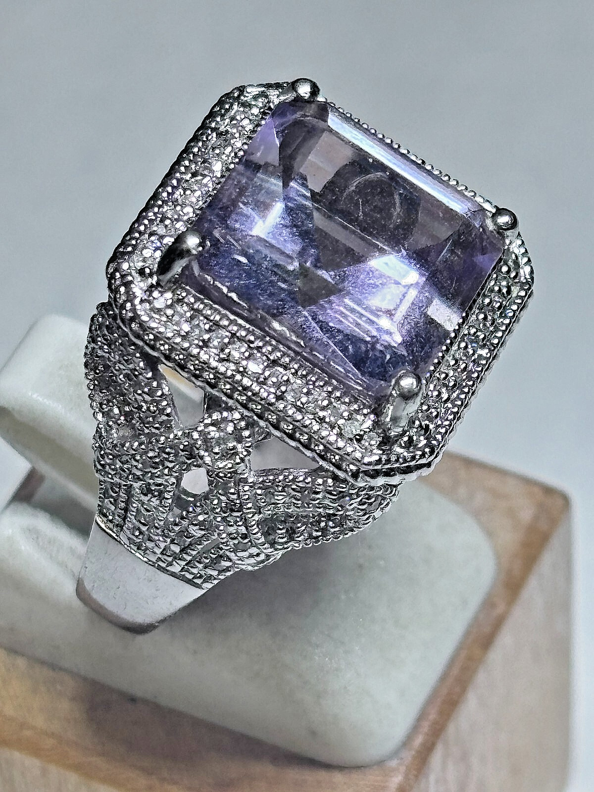 Sterling Silver Large Purple Gemstone Cocktail Ri… - image 2