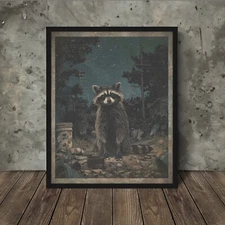 RETRO RACCOON Wall Art, Vintage Trash Panda Poster, Woodland Urban Animal Poster