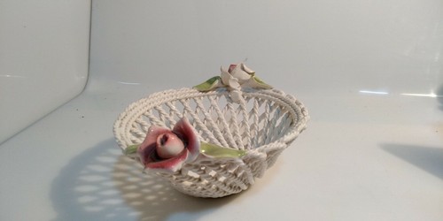VINTAGE CESTINO CERAMICA INTRECCIATA FIORI - Imagen 3 de 12