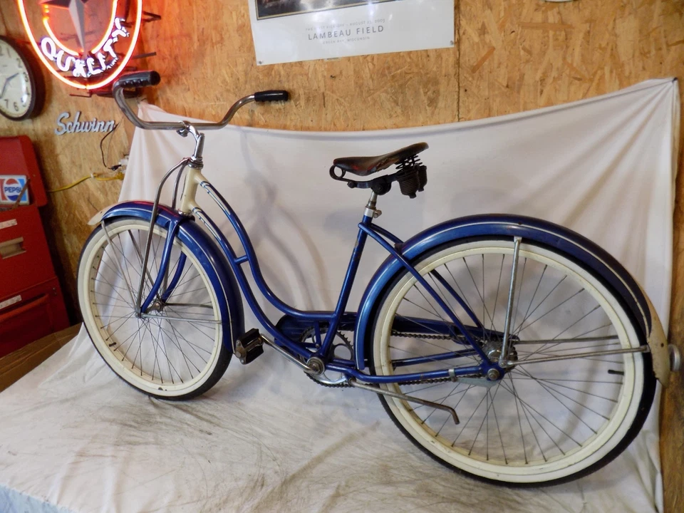 Bicicleta de colección Schwinn Leader 1952 para damas B6 Hornet de lujo DX S2 azul vintage Foto 4 de 4