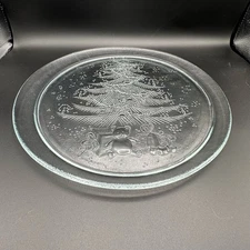 Vintage Duralex Christmas Platter Clear Tempered Glass Marked FRANCE 13" #3530