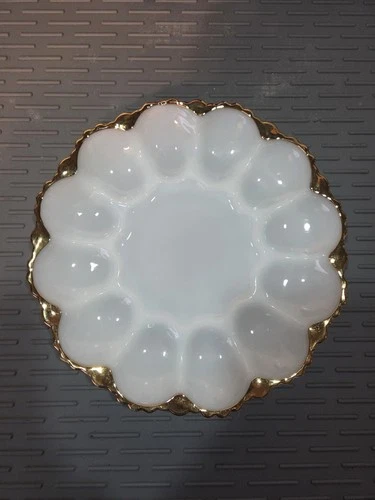 Vintage Anchor Hocking Fire-King milk glass deviled egg plate.