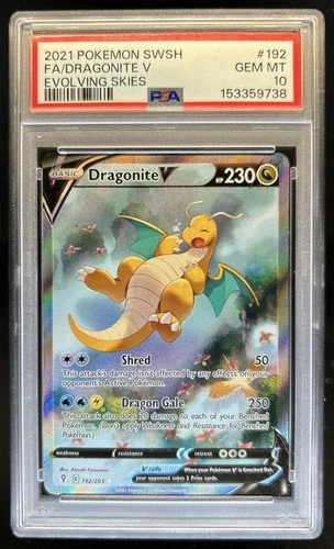 2021 Pokemon SWSH Evolving Skies Dragonite V #192/203 PSA 10 GEM MINT