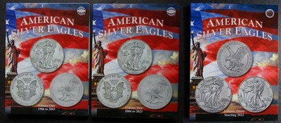 Set of 3 Whitman American Silver Eagle Coin Folder 1-3 1986-2028 Album Book