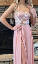 Lucy In The Sky Dress XS Pink Mesh Appliqu  Double Split Skirt Formal Prom Cute 