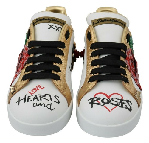 Dolce&Gabbana Women Multicolor Sneakers 100% Leather Floral Sequins Trainer Shoe - Picture 6 of 9