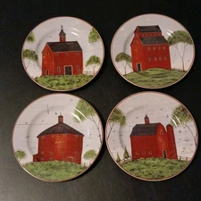 Warren Kimble by Sakura BARNS Set of 4 Salad Dessert Plates 8" EXC Cond Vtg