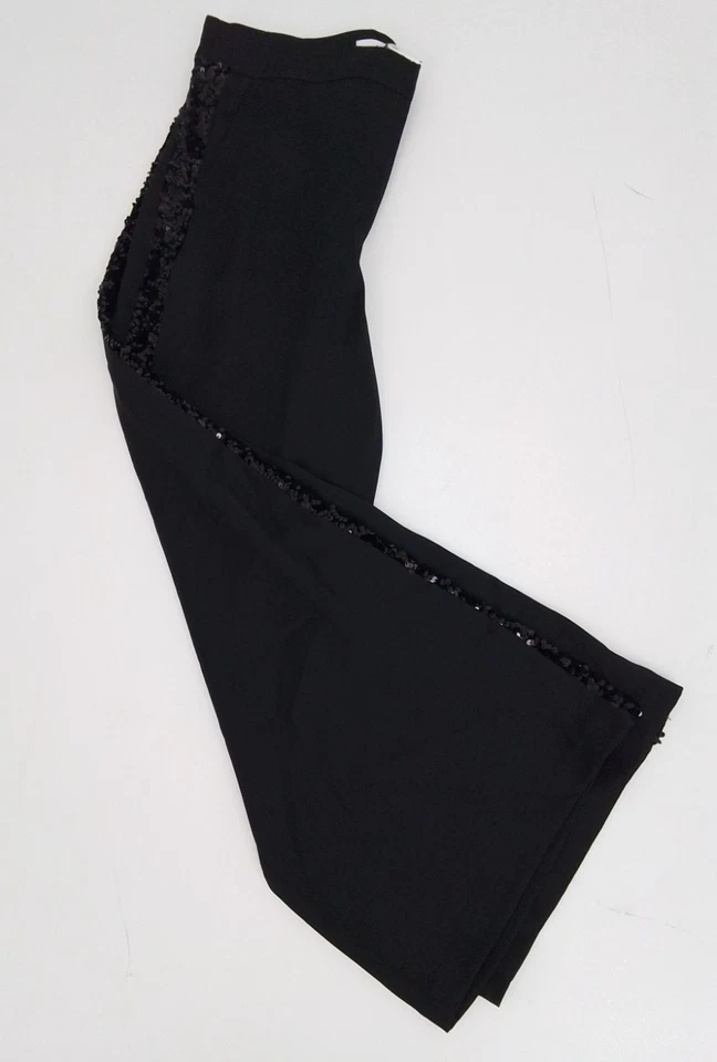 Pantalones para mujer M&S talla 14S negros pierna ancha lentejuelas panel lateral bolsillos con cremallera nuevos Foto 4 de 4