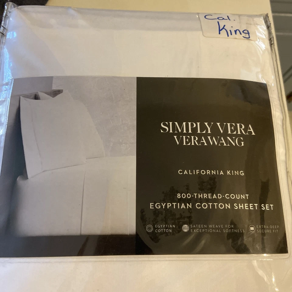 Juego de sábanas Simply Vera Wang CALF KING 4 piezas 800 TC algodón egipcio blanco brillante Foto 2 de 2