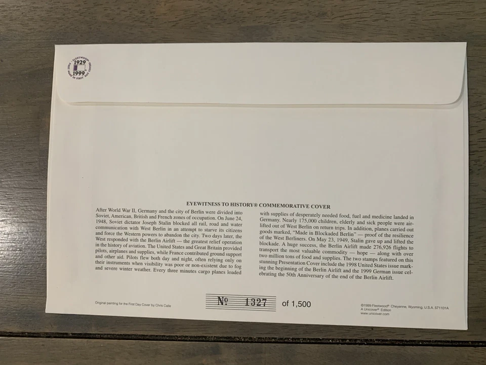 1948 First Day Issue “The Berlin Airlift” 1998 US Stamp & Berlin Stamp Mint - Image 2 of 2