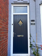 Anthracite Composite Front Door in white frame frosted Diamond Glazed Letterbox
