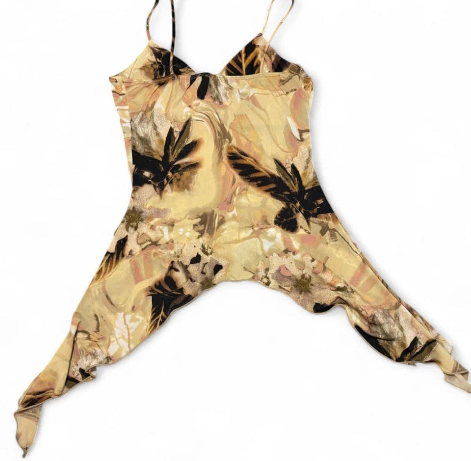 Lápiz Labial Y2K EE. UU. Floral Abstracto Satinado Top Mujer’s M Dobladillo con Cinturón Años 2000 De Colección Foto 4 de 4