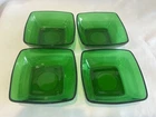 4 Vtg Anchor Hocking Glass Forest Green CHARM Berry Bowls Set 4.75" Square