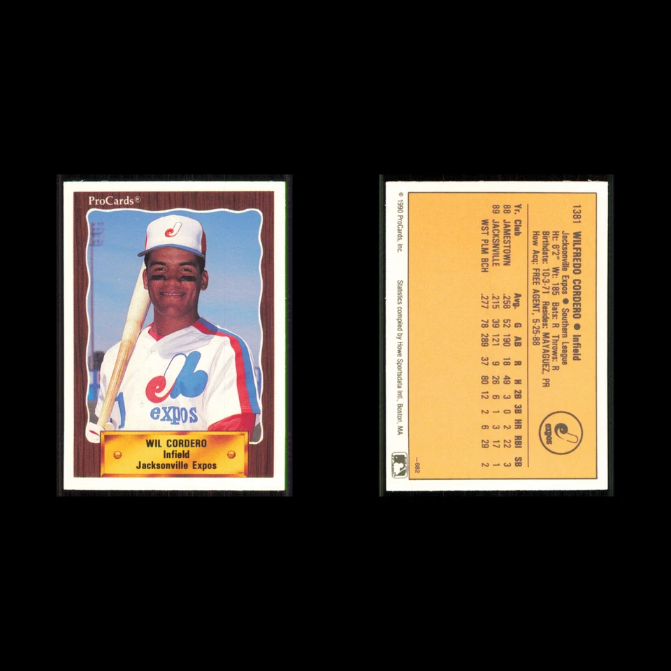 Wil Cordero #1381 1990 ProCards Jacksonville Expos Baseball Card MLB NM - Image 3 of 3