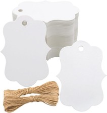 100Pcs White Paper Tags, 2.7x2 inch Blank Paper Tags with String, Scalloped