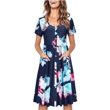 NWT OUGES Women's V Neck Floral Button Down Skater Dress with Pockets XL