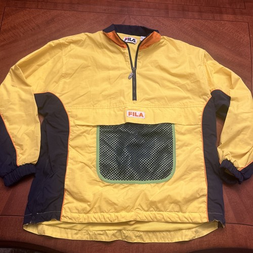 RARE VTG 90s FILA 1/4 Zip Pullover Windbreaker Jacket Size Small Hip Hop Neon